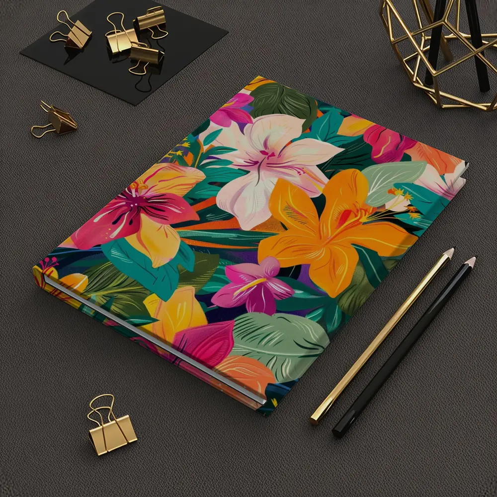 Tropical Flowers Illustration Bold Colorful Pattern – Notebooks