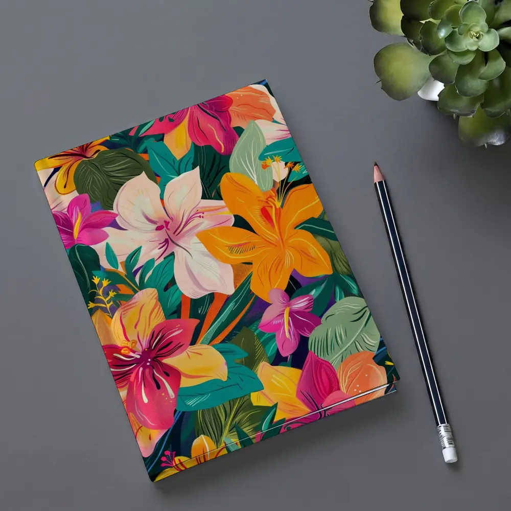 Tropical Flowers Illustration Bold Colorful Pattern – Notebooks