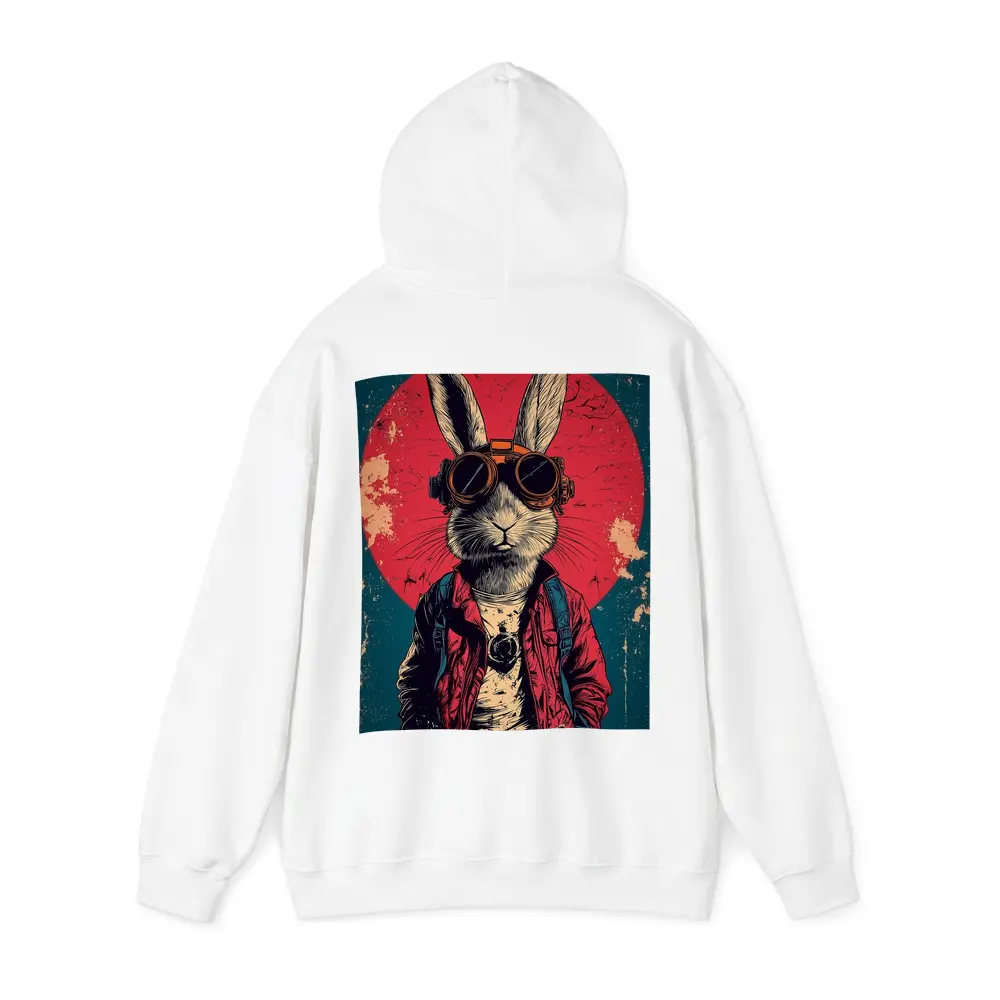Cool Rabbit Steampunk Goggles Red Circle Background – Hoodies