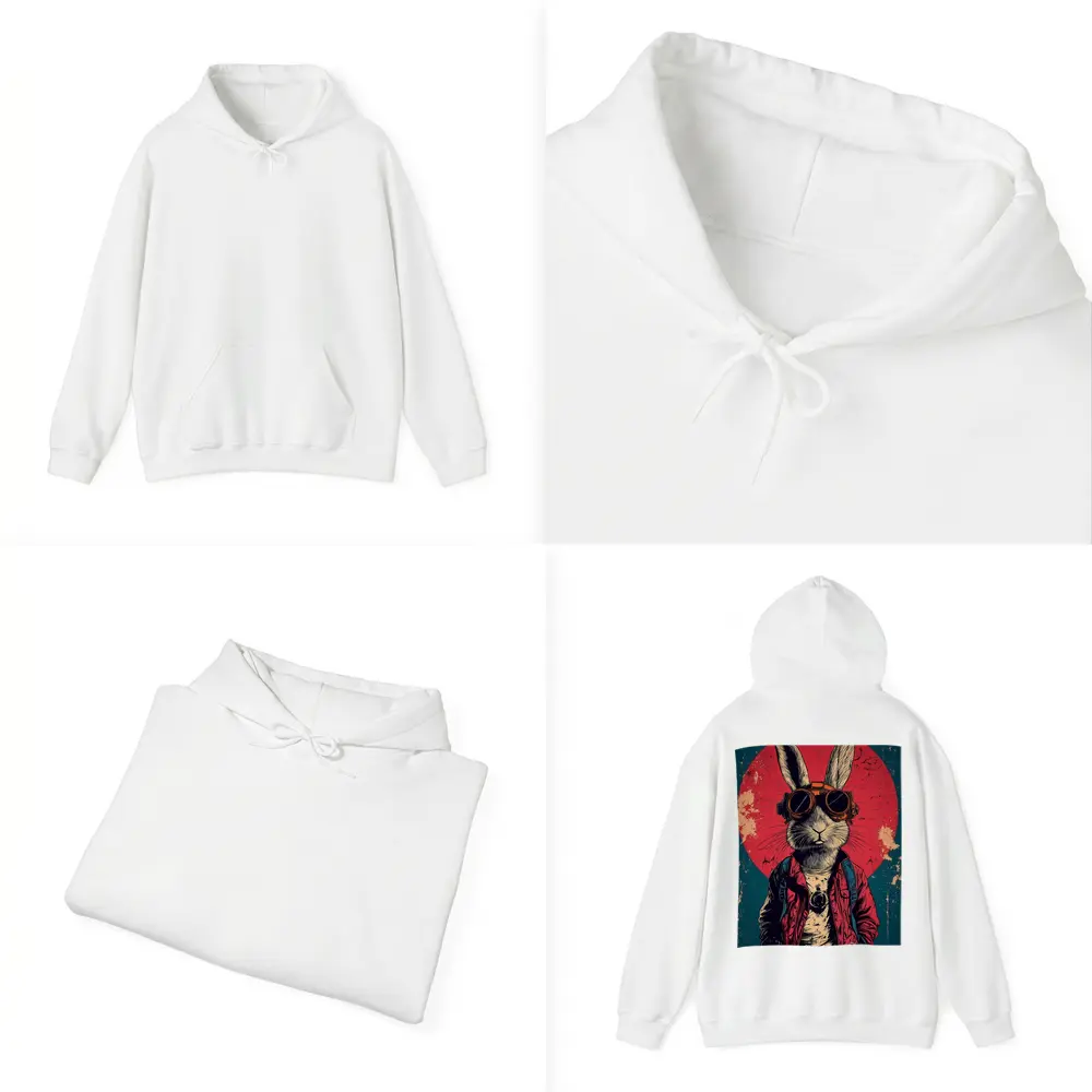 Cool Rabbit Steampunk Goggles Red Circle Background – Hoodies
