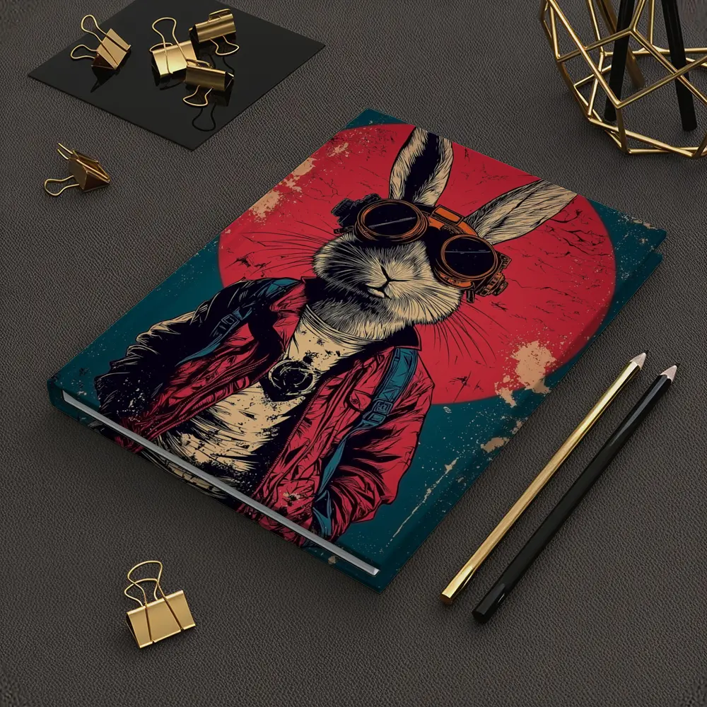 Cool Rabbit Steampunk Goggles Red Circle Background – Notebooks