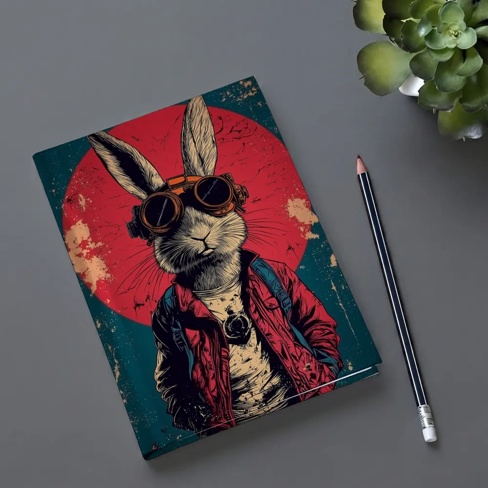 Cool Rabbit Steampunk Goggles Red Circle Background – Notebooks