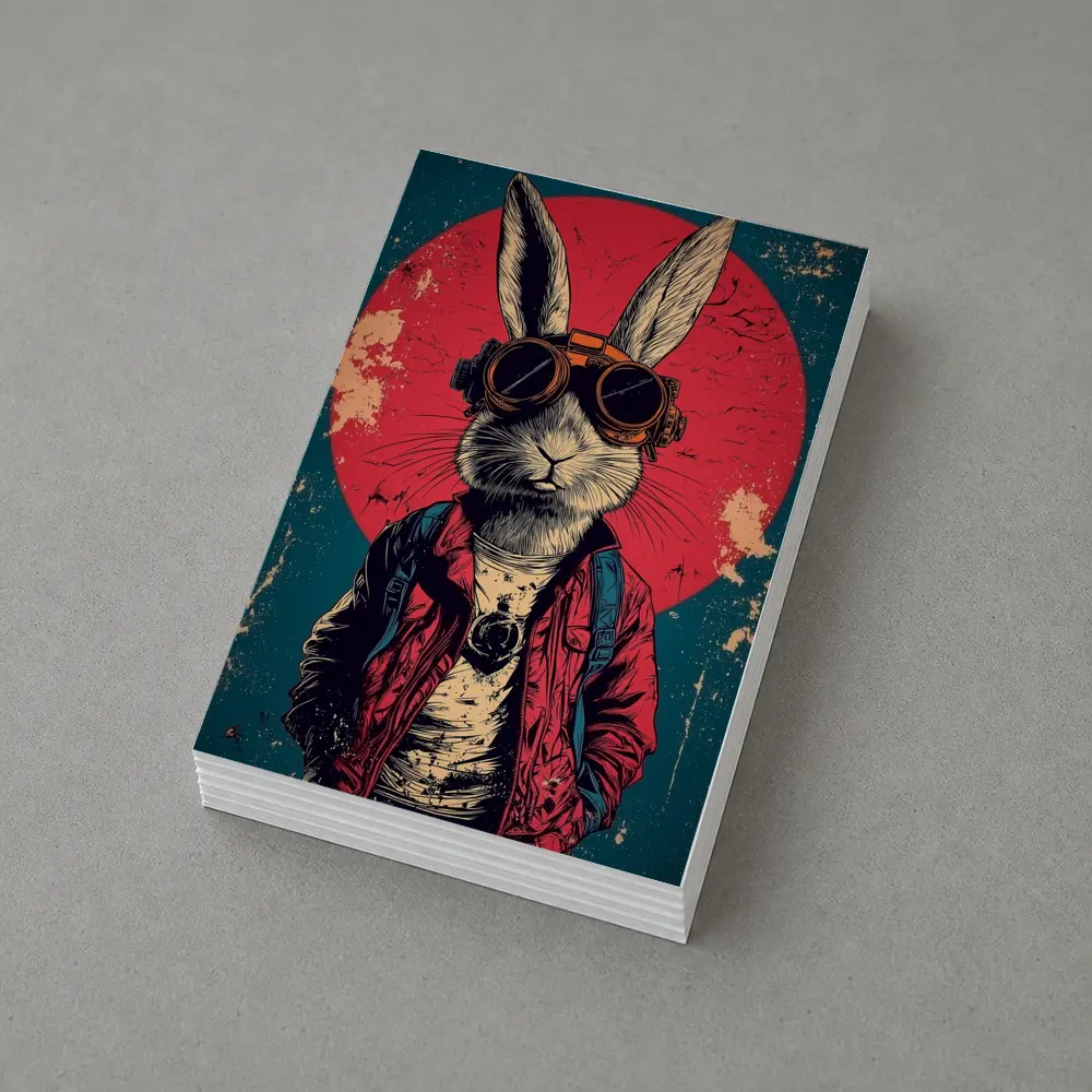 Cool Rabbit Steampunk Goggles Red Circle Background – Postcards