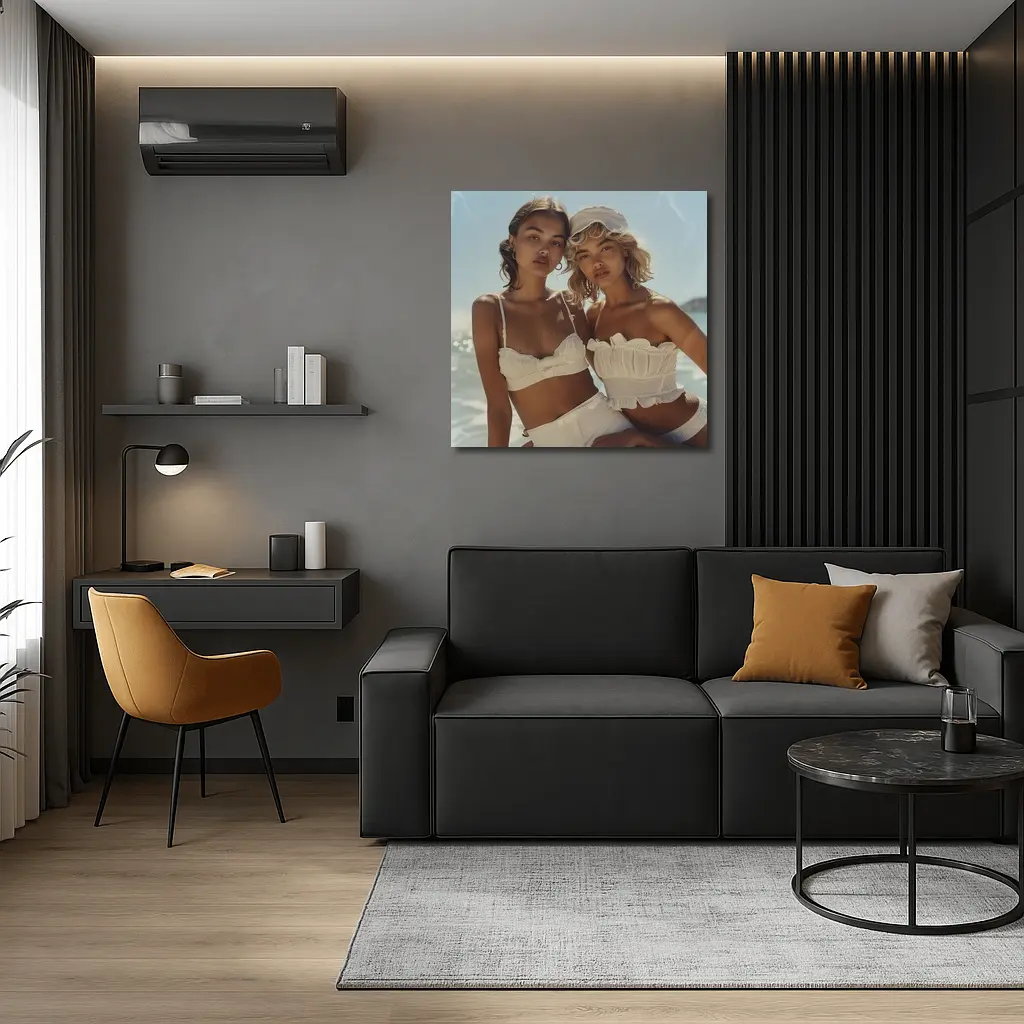 Two Women White Outfits Beach Summer – Wall Art