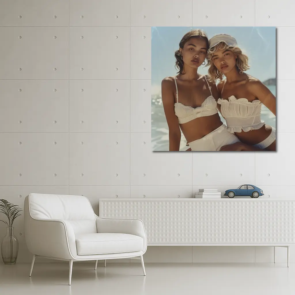 Two Women White Outfits Beach Summer – Wall Art