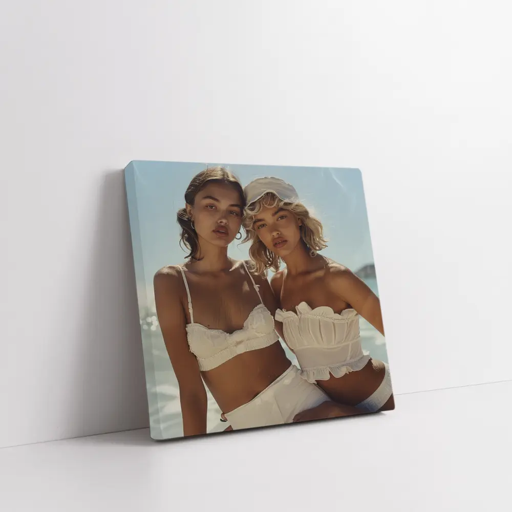 Two Women White Outfits Beach Summer – Wall Art