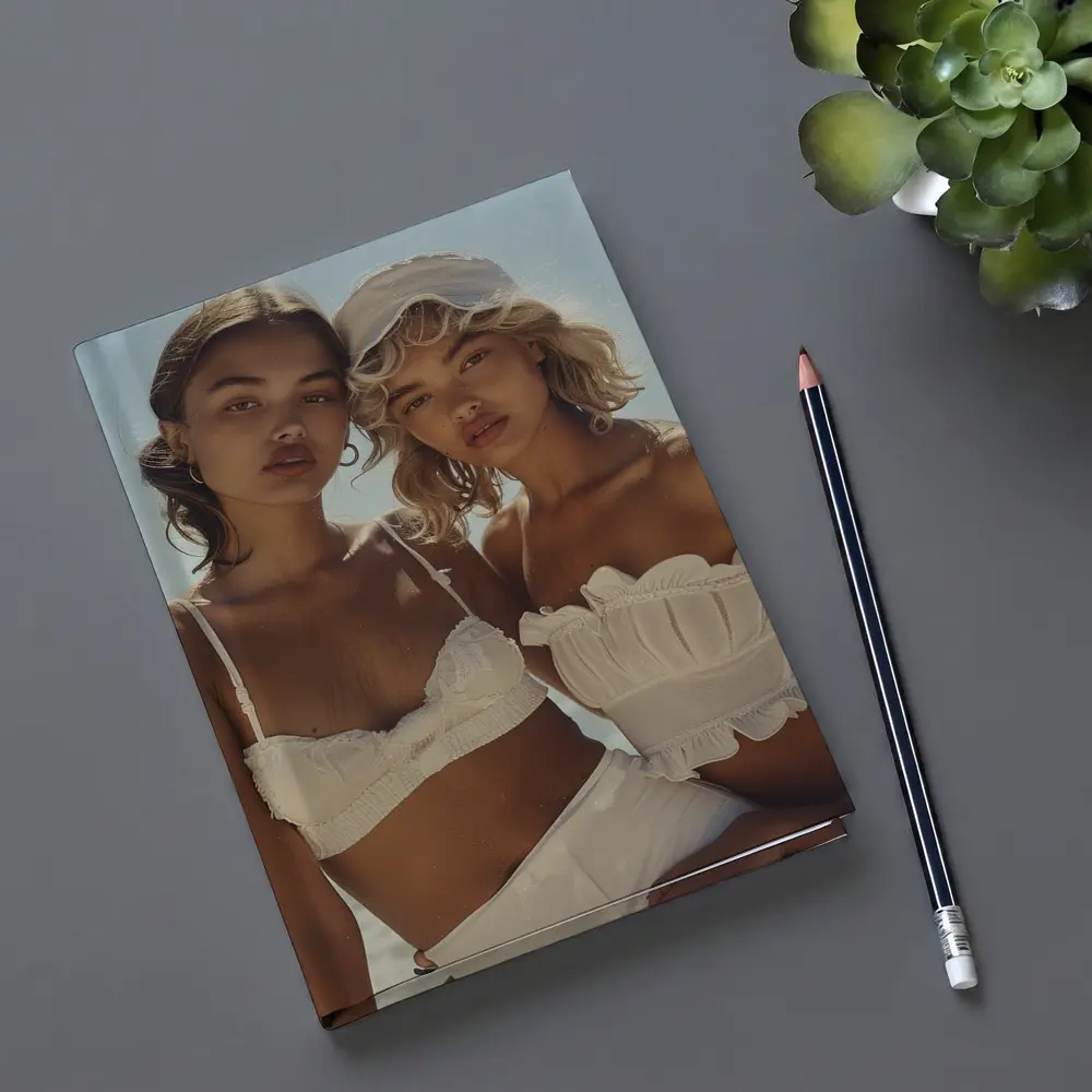 Two Women White Outfits Beach Summer – Notebooks