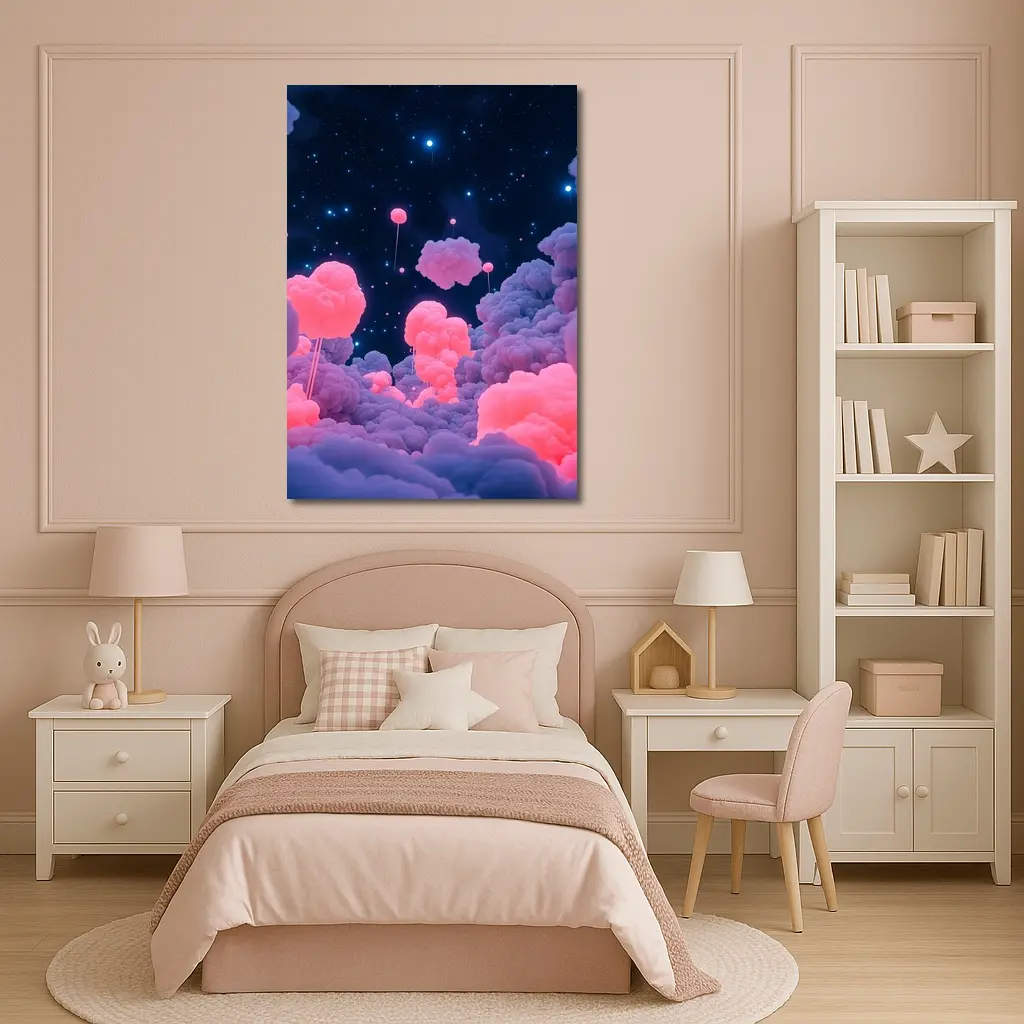 Pink Glowing Clouds Starry Night Sky – Wall Art