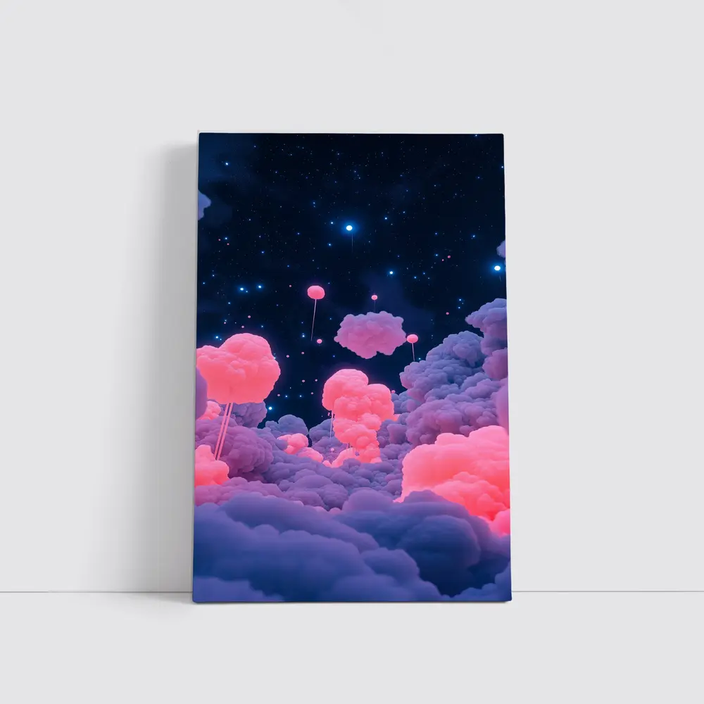 Pink Glowing Clouds Starry Night Sky – Wall Art