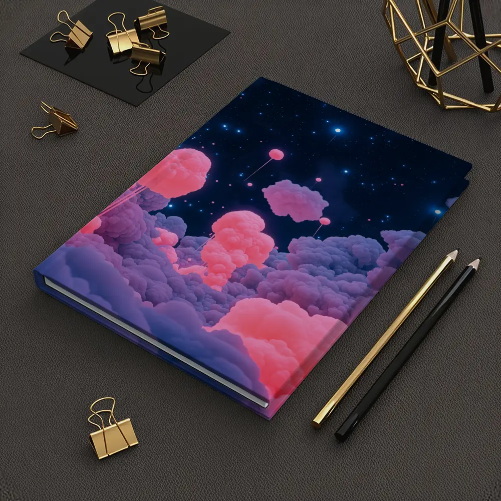 Pink Glowing Clouds Starry Night Sky – Notebooks