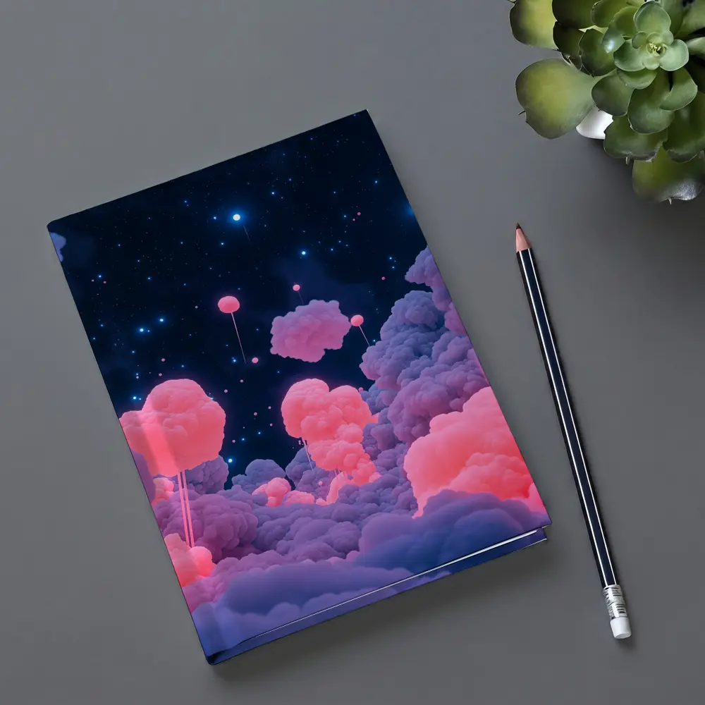 Pink Glowing Clouds Starry Night Sky – Notebooks