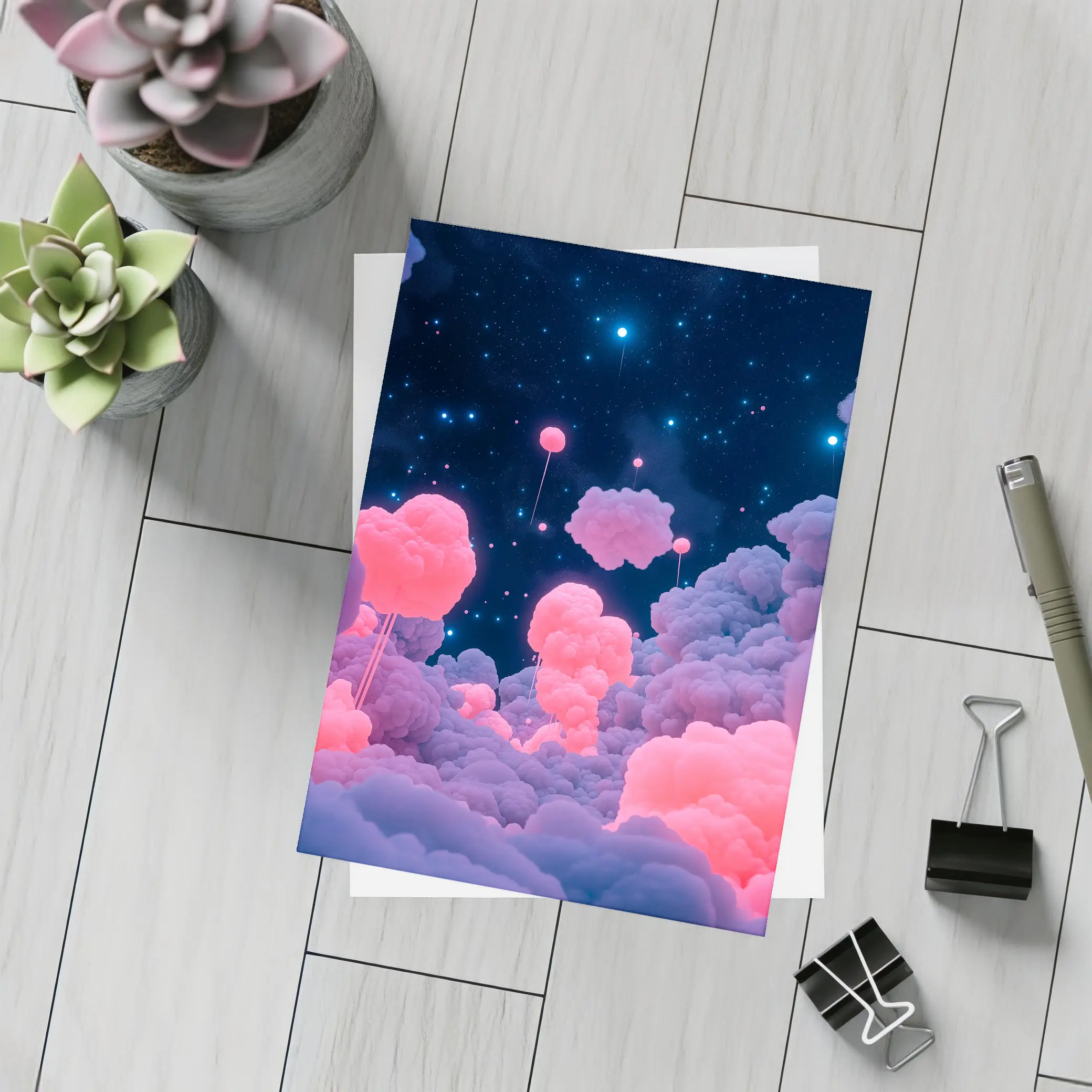 Pink Glowing Clouds Starry Night Sky – Postcards