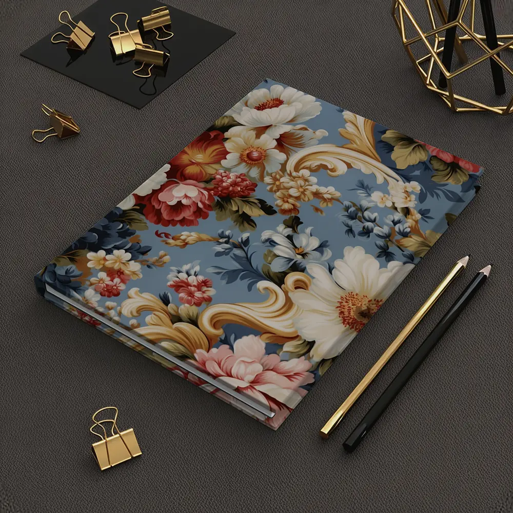 Baroque Floral Pattern on Dusty Blue – Notebooks