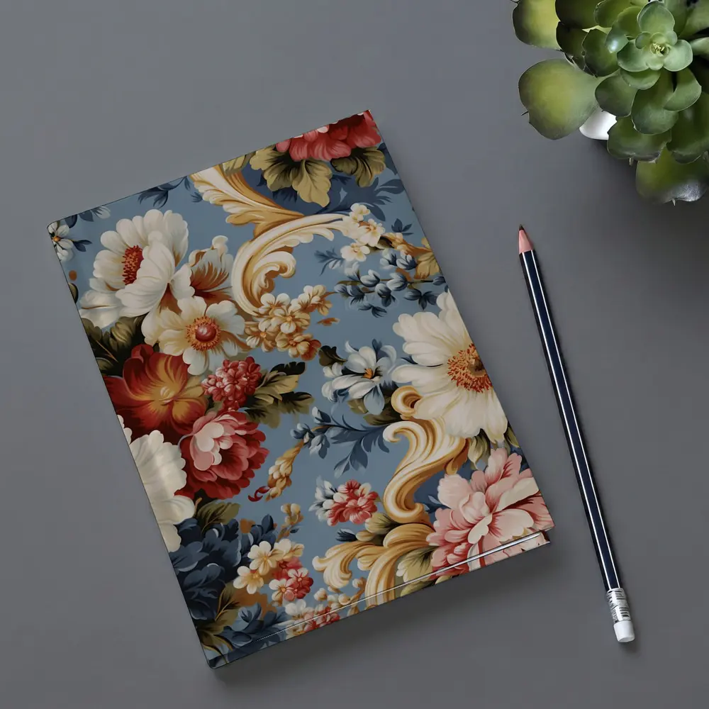 Baroque Floral Pattern on Dusty Blue – Notebooks