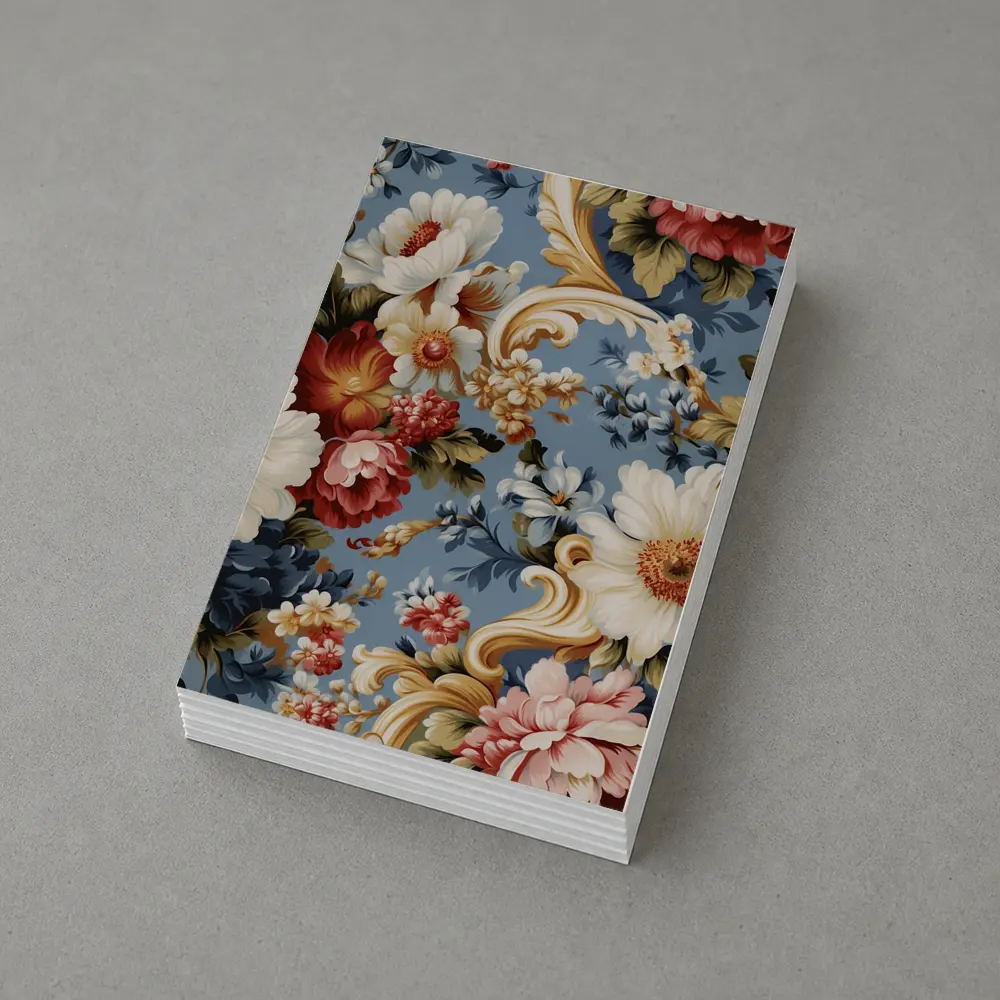 Baroque Floral Pattern on Dusty Blue – Postcards