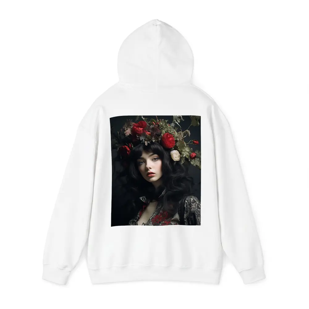 Dark Woman Portrait Red Floral Crown – Hoodies