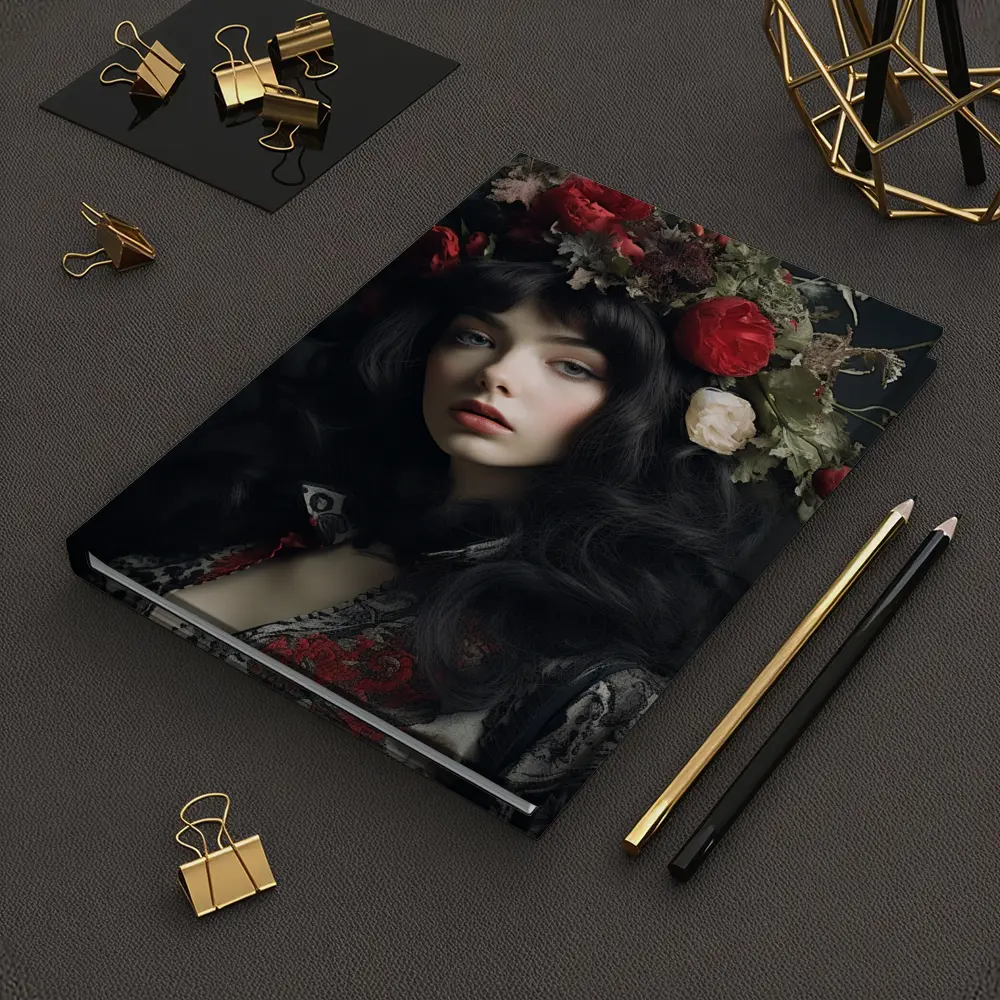 Dark Woman Portrait Red Floral Crown – Notebooks