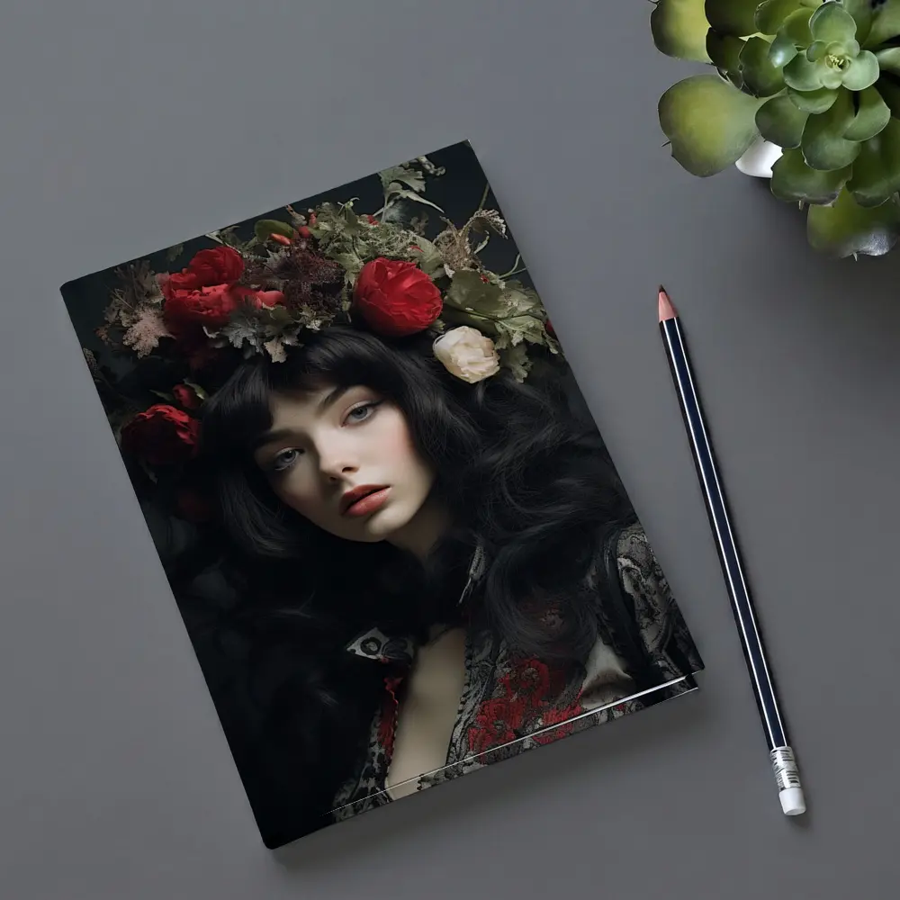 Dark Woman Portrait Red Floral Crown – Notebooks