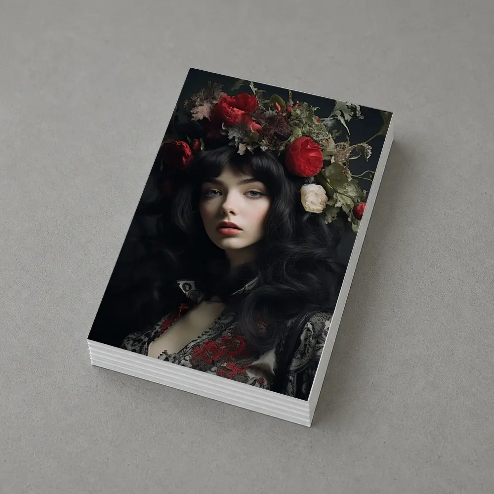 Dark Woman Portrait Red Floral Crown – Postcards