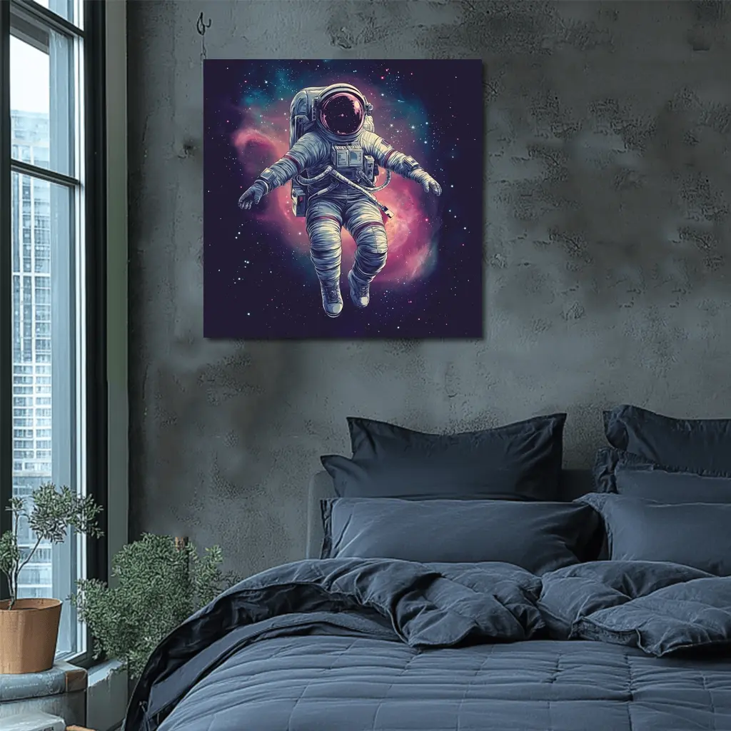 Astronaut Floating In Colorful Galaxy Nebula – Wall Art