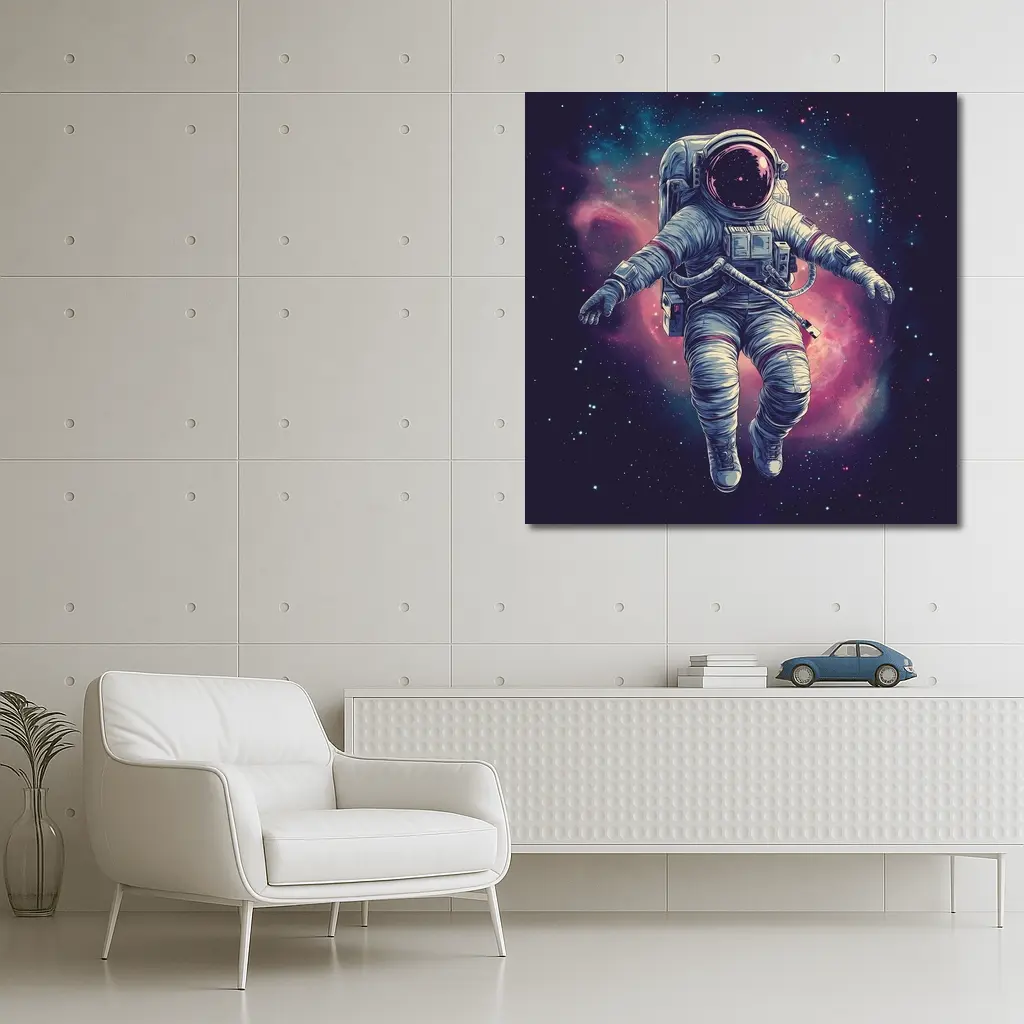 Astronaut Floating In Colorful Galaxy Nebula – Wall Art
