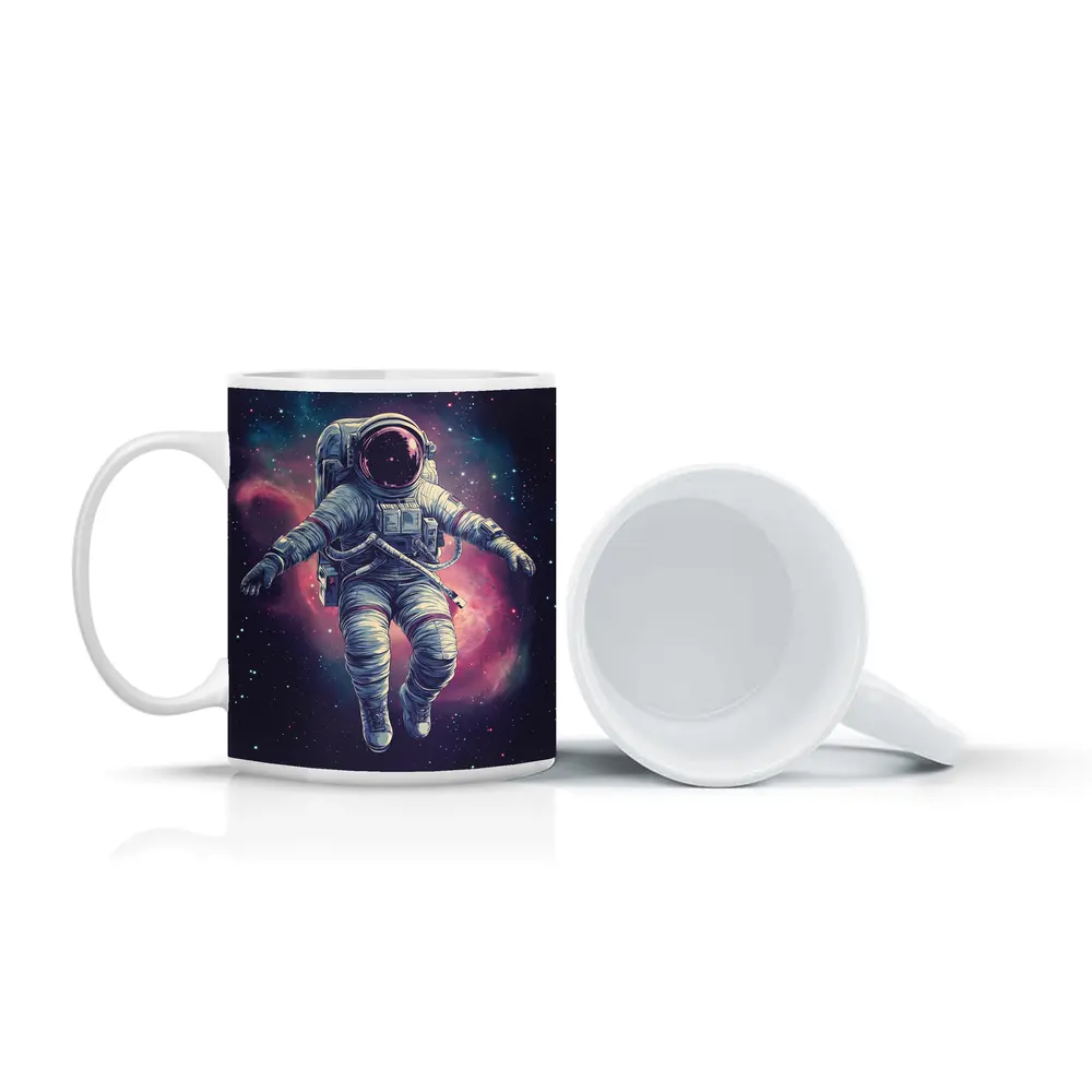 Astronaut Floating In Colorful Galaxy Nebula – Mugs
