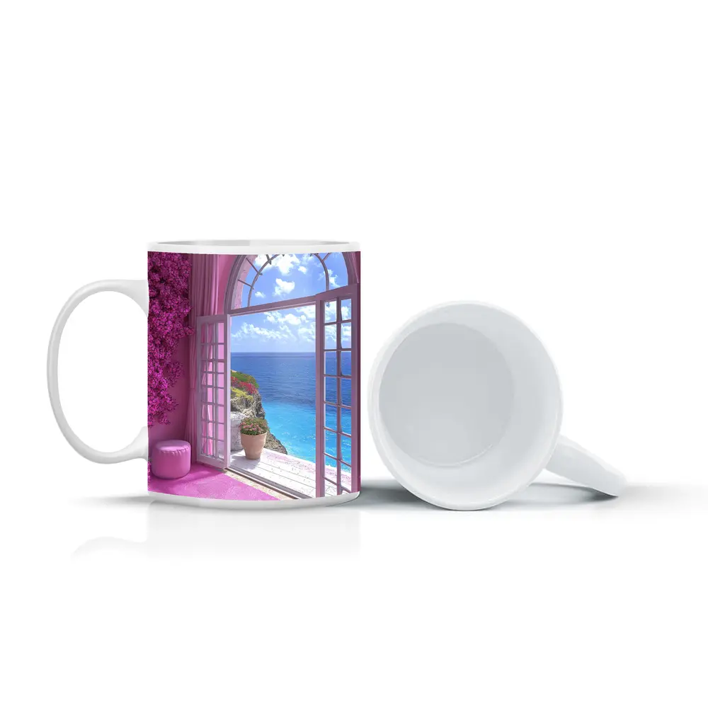 Pink Room Arched Window Ocean View – Mugs