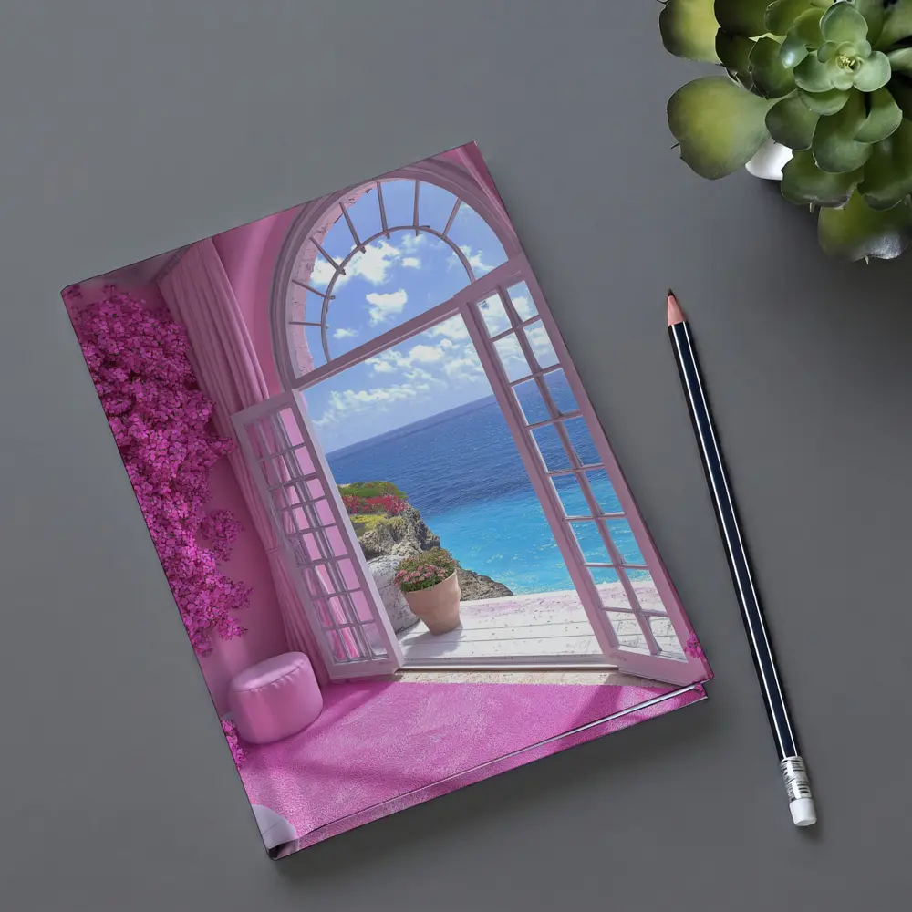 Pink Room Arched Window Ocean View – Notebooks