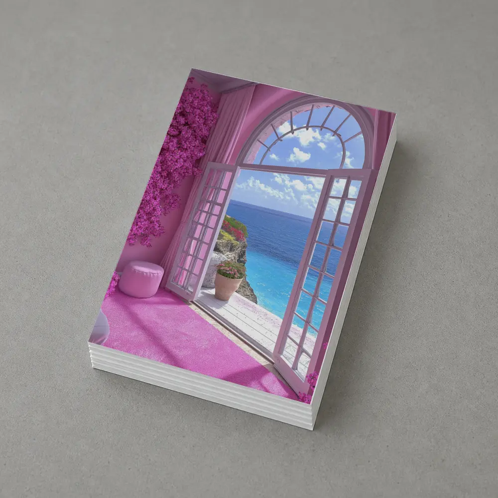Pink Room Arched Window Ocean View – Postcards