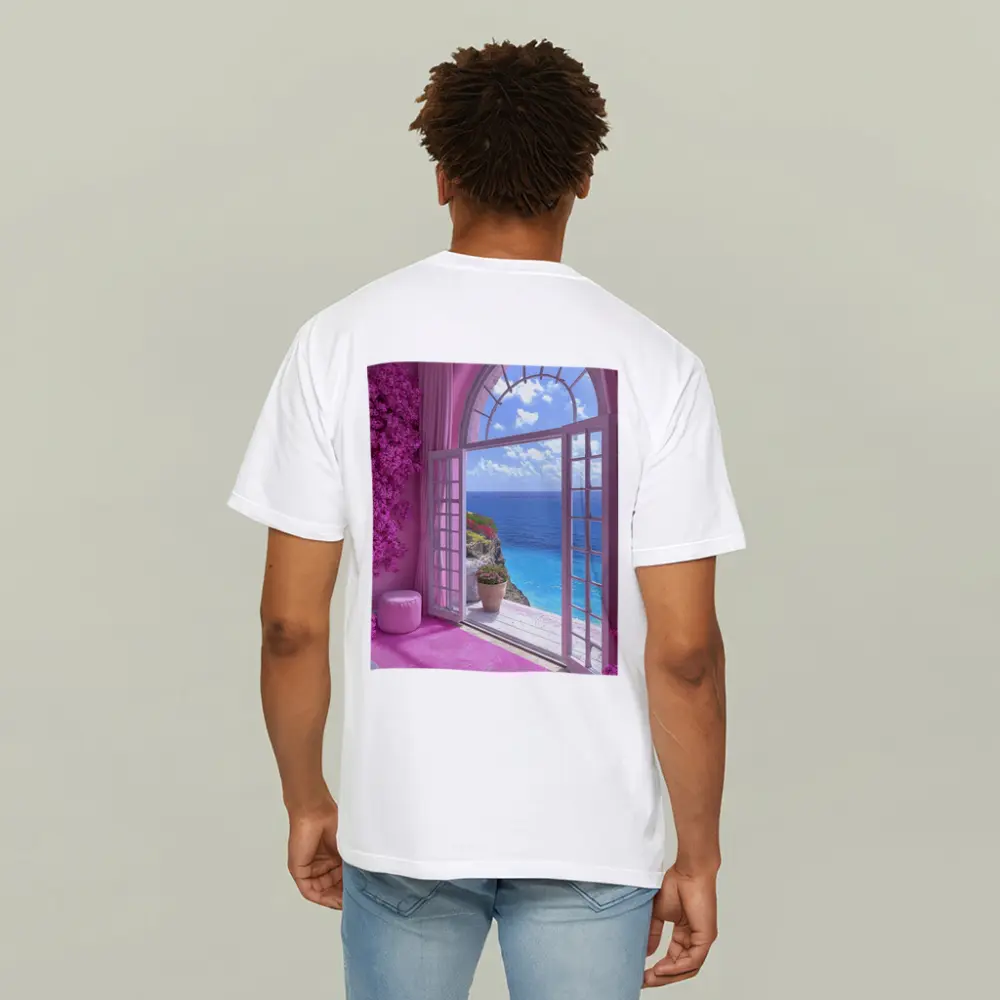 Pink Room Arched Window Ocean View – T-Shirts