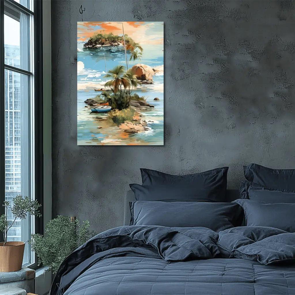 Tropical Island Sailboat Painting Blue Ocean – Wall Art
