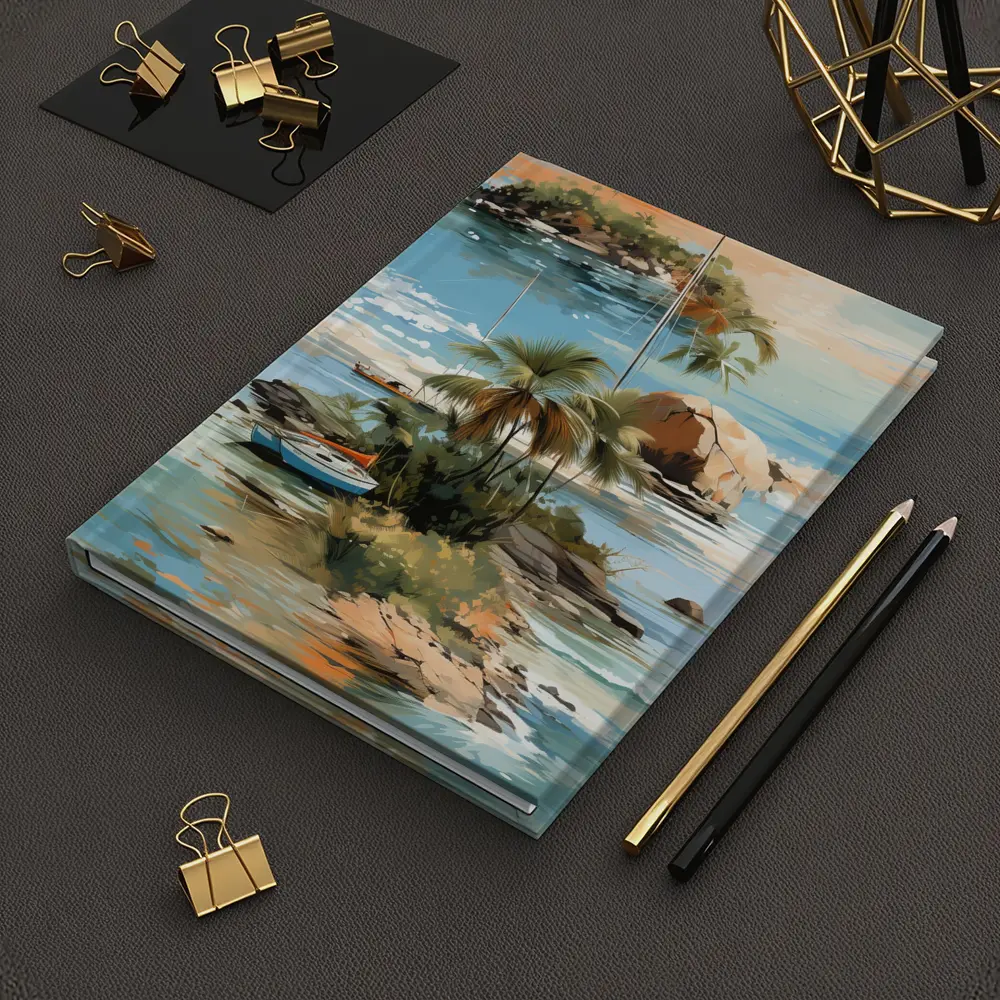 Tropical Island Sailboat Painting Blue Ocean – Notebooks