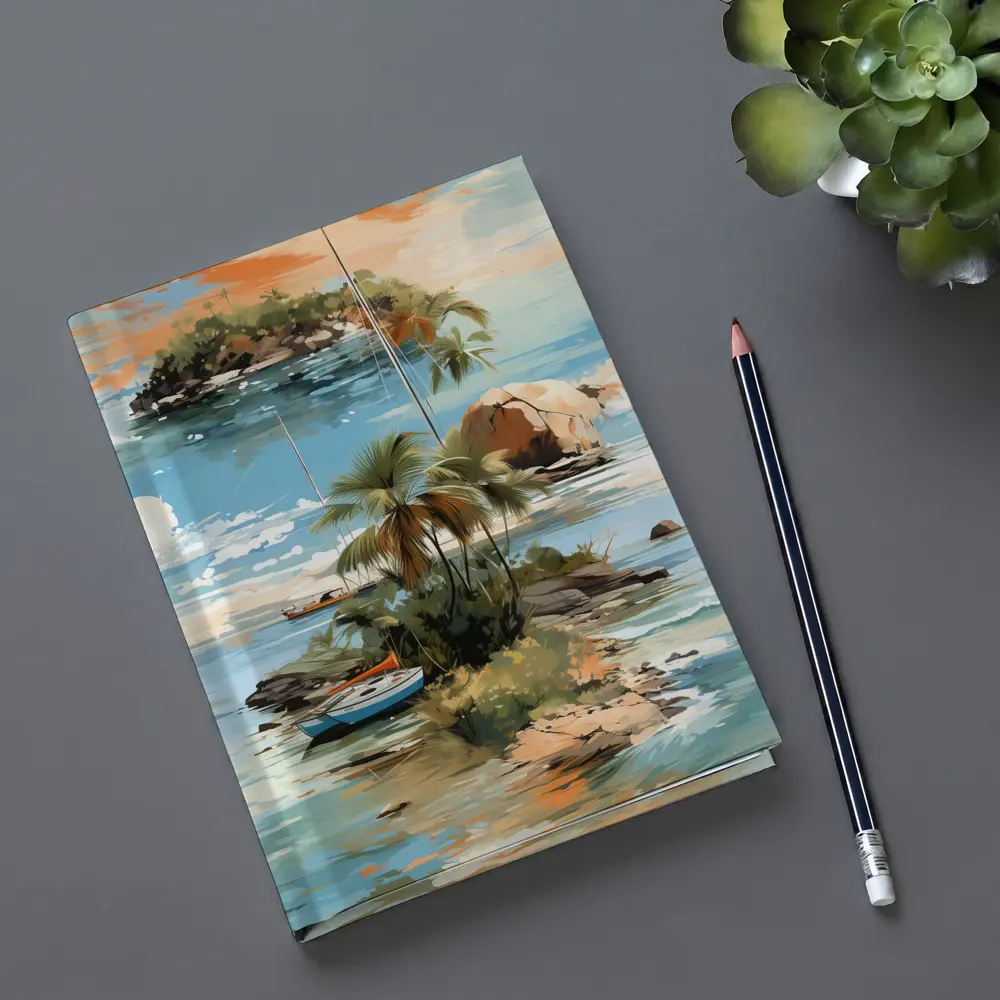 Tropical Island Sailboat Painting Blue Ocean – Notebooks
