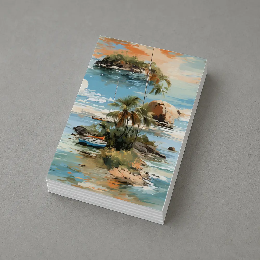 Tropical Island Sailboat Painting Blue Ocean – Postcards