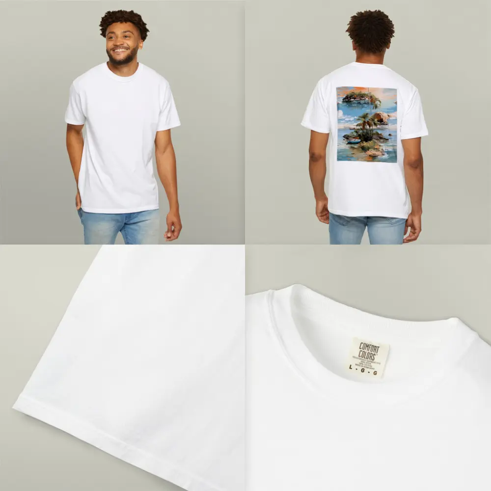 Tropical Island Sailboat Painting Blue Ocean – T-Shirts