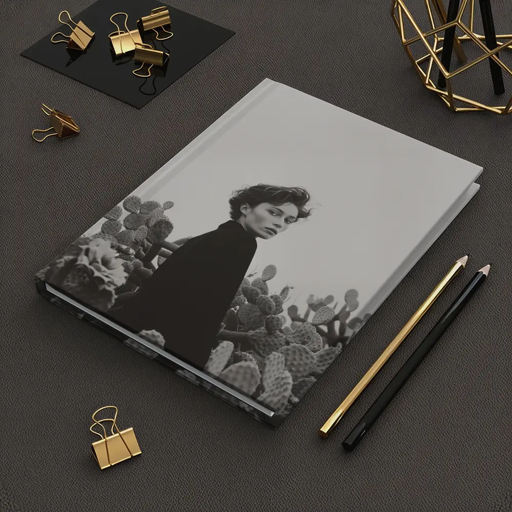 Woman Among Cactus Black White Portrait – Notebooks