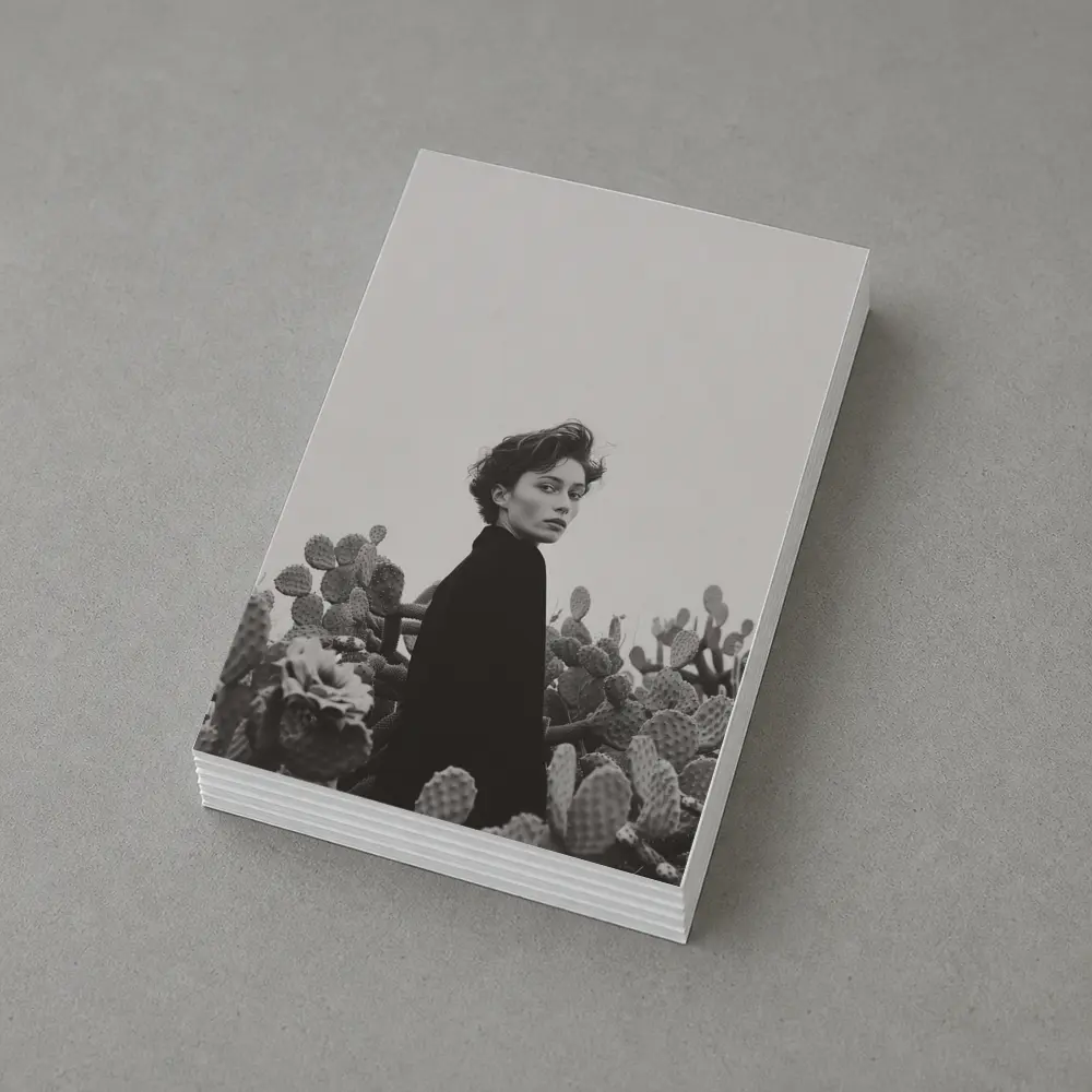 Woman Among Cactus Black White Portrait – Postcards
