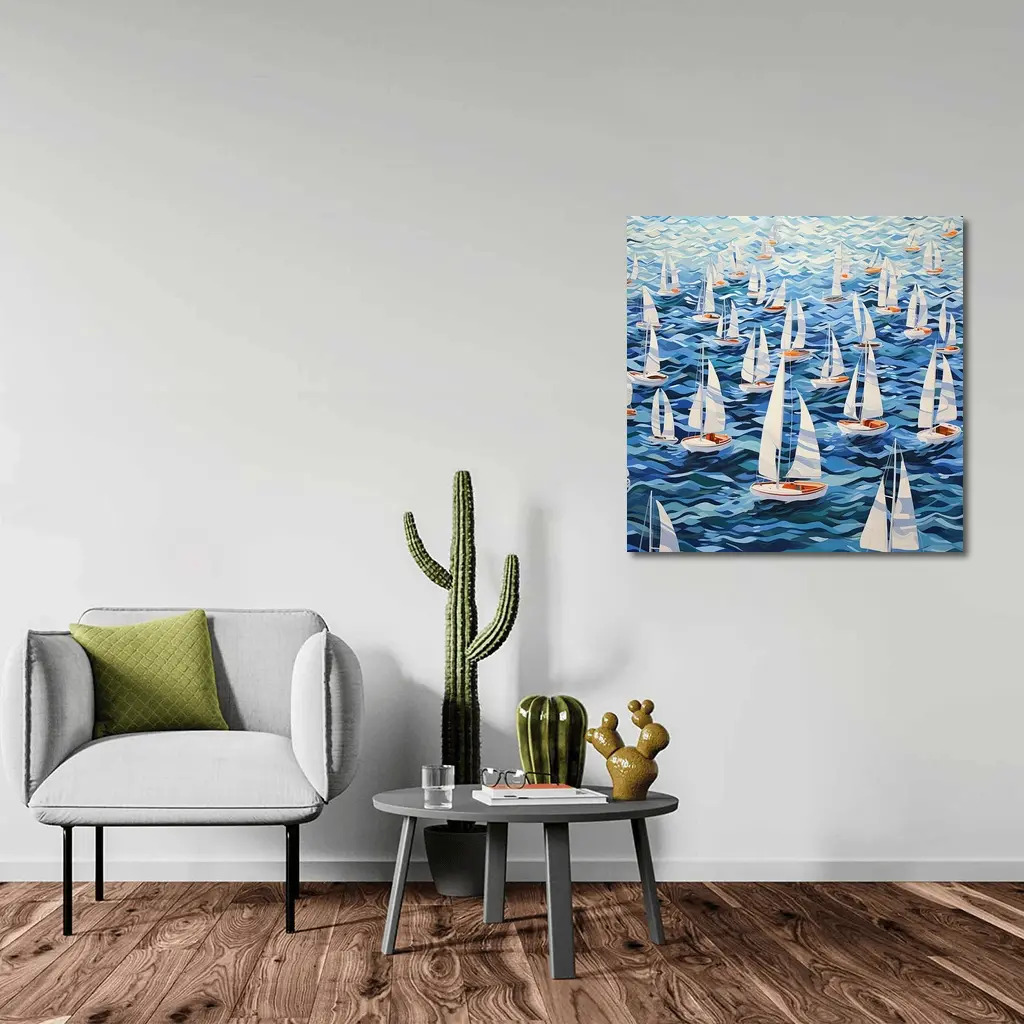 Sailboats Racing Blue Ocean Waves Art – Wall Art