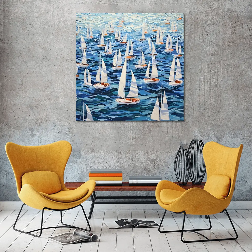 Sailboats Racing Blue Ocean Waves Art – Wall Art