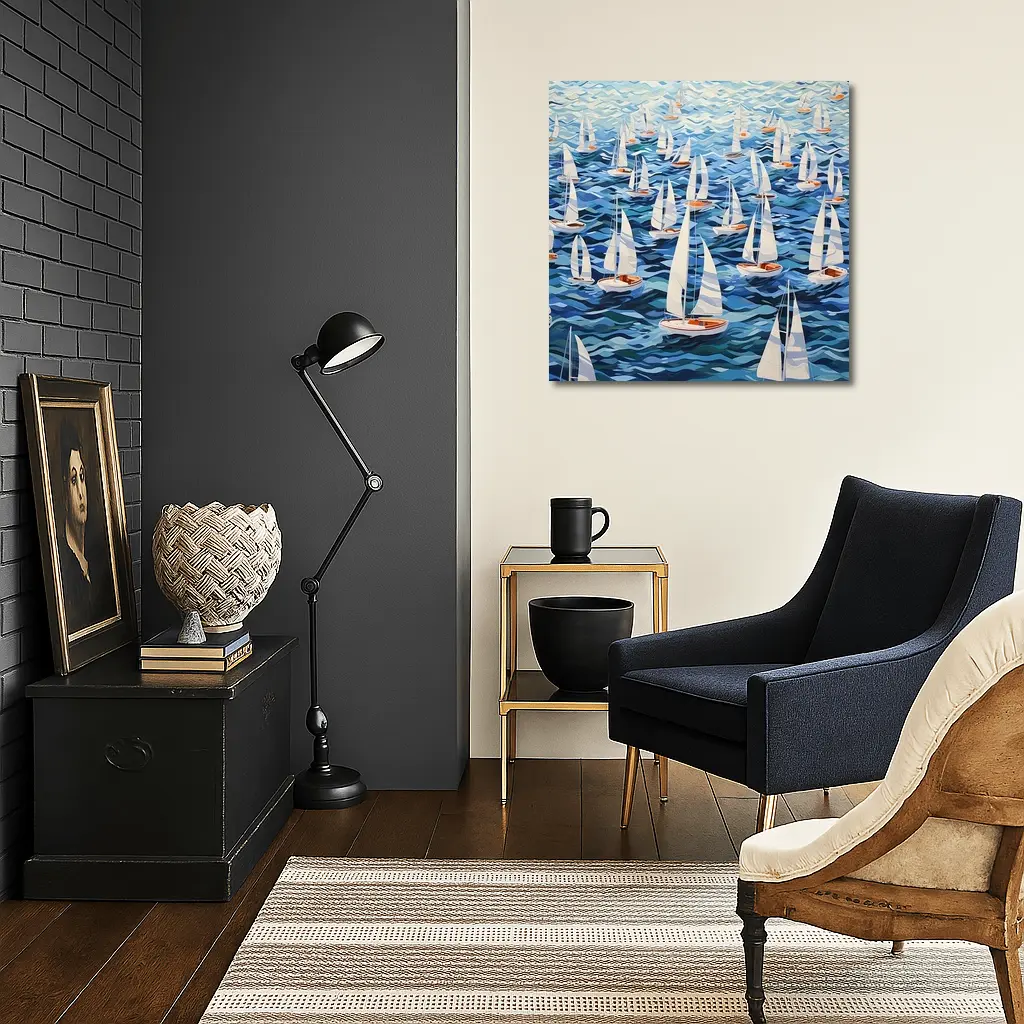 Sailboats Racing Blue Ocean Waves Art – Wall Art
