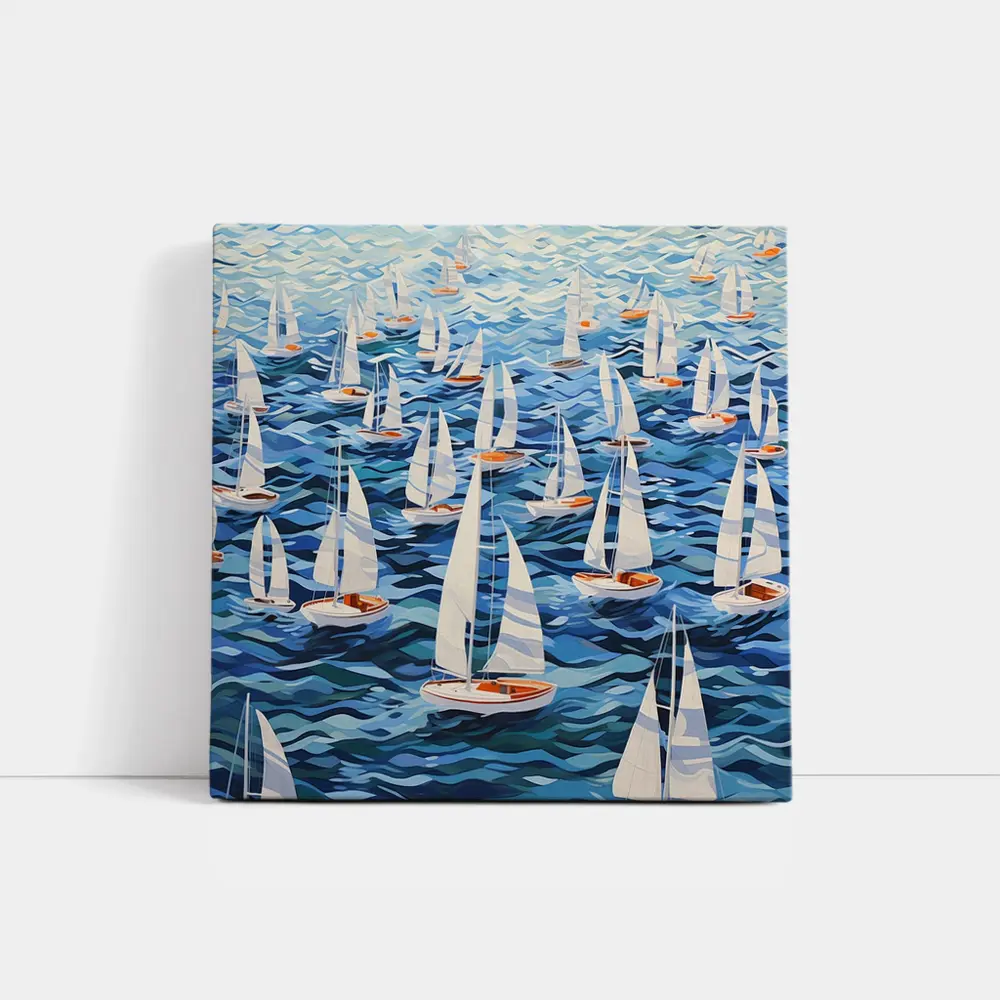 Sailboats Racing Blue Ocean Waves Art – Wall Art