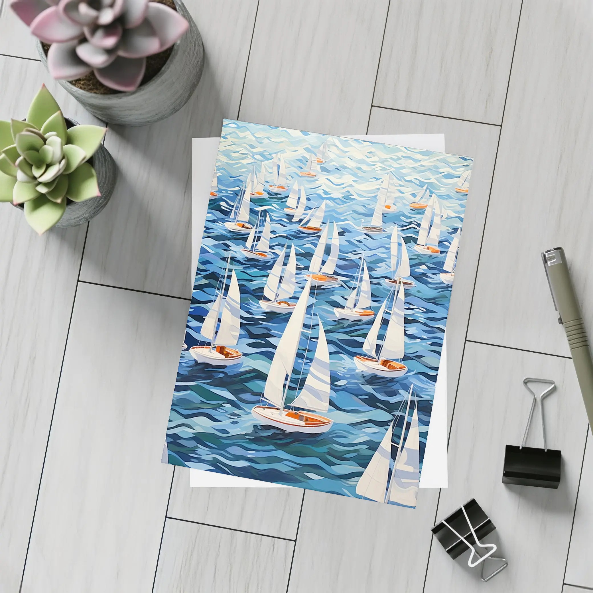 Sailboats Racing Blue Ocean Waves Art – Postcards