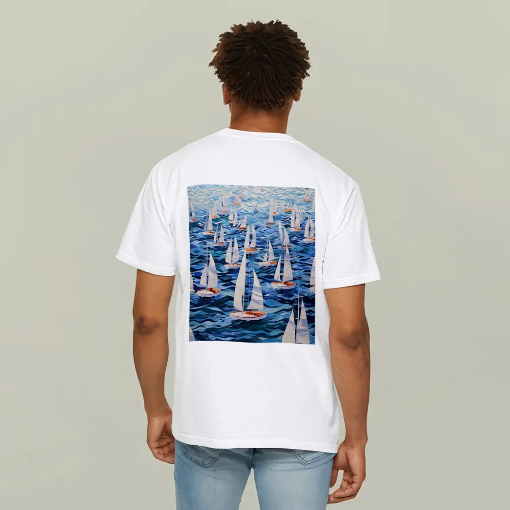 Sailboats Racing Blue Ocean Waves Art – T-Shirts