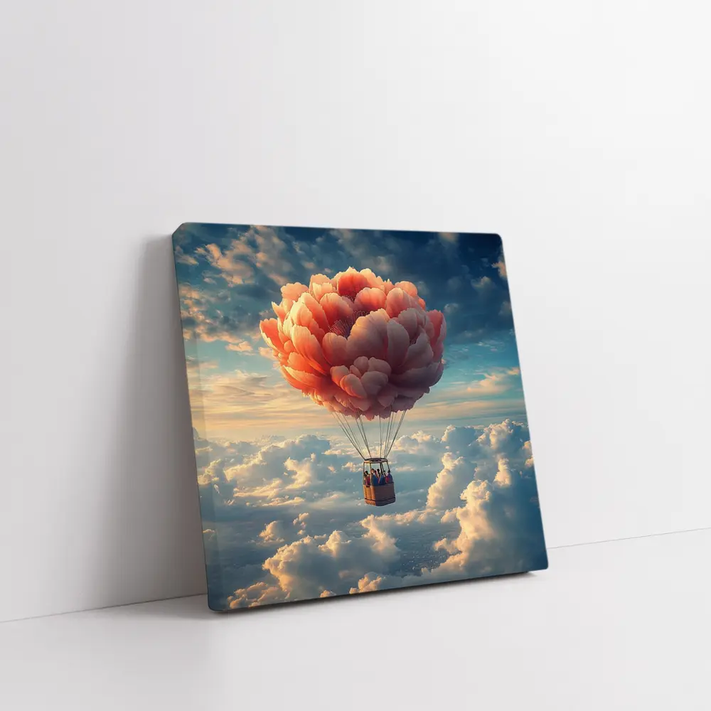 Peony Hot Air Balloon Above Clouds – Wall Art