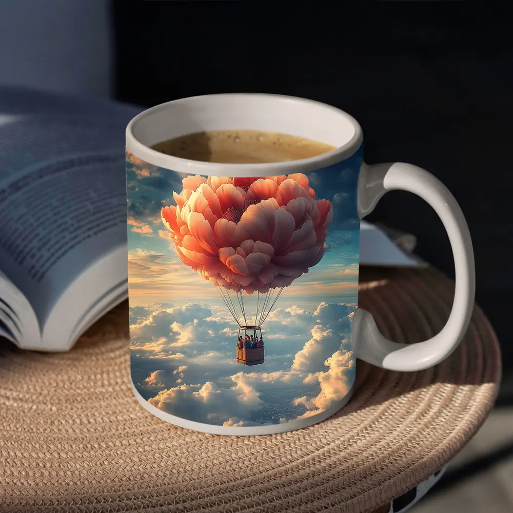 Peony Hot Air Balloon Above Clouds – Mugs
