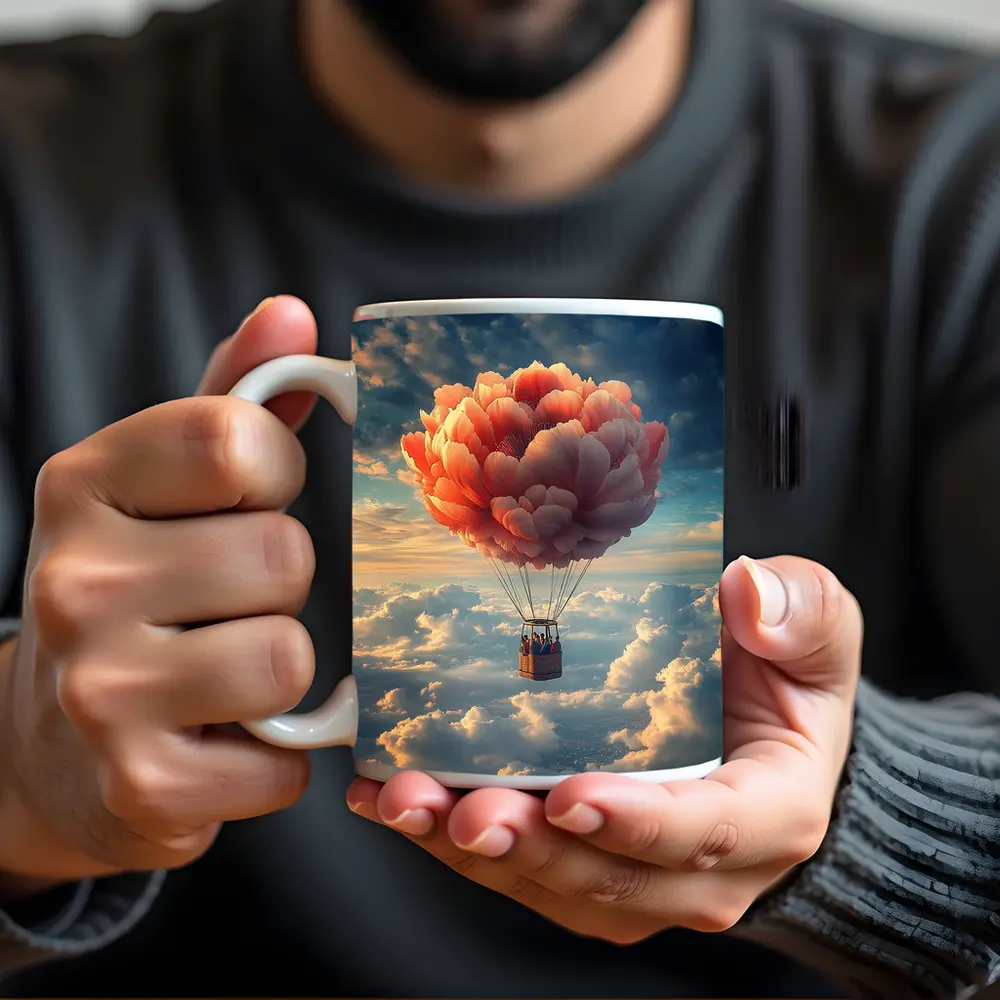Peony Hot Air Balloon Above Clouds – Mugs