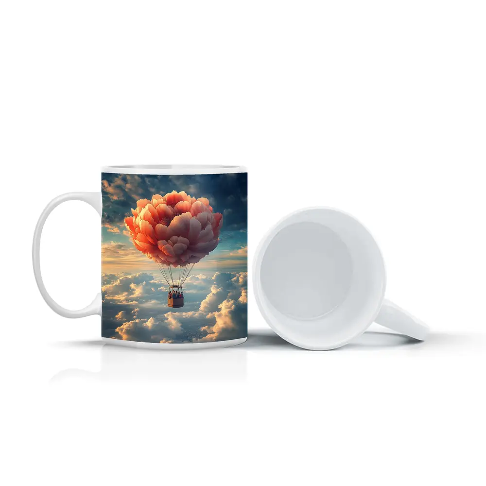 Peony Hot Air Balloon Above Clouds – Mugs