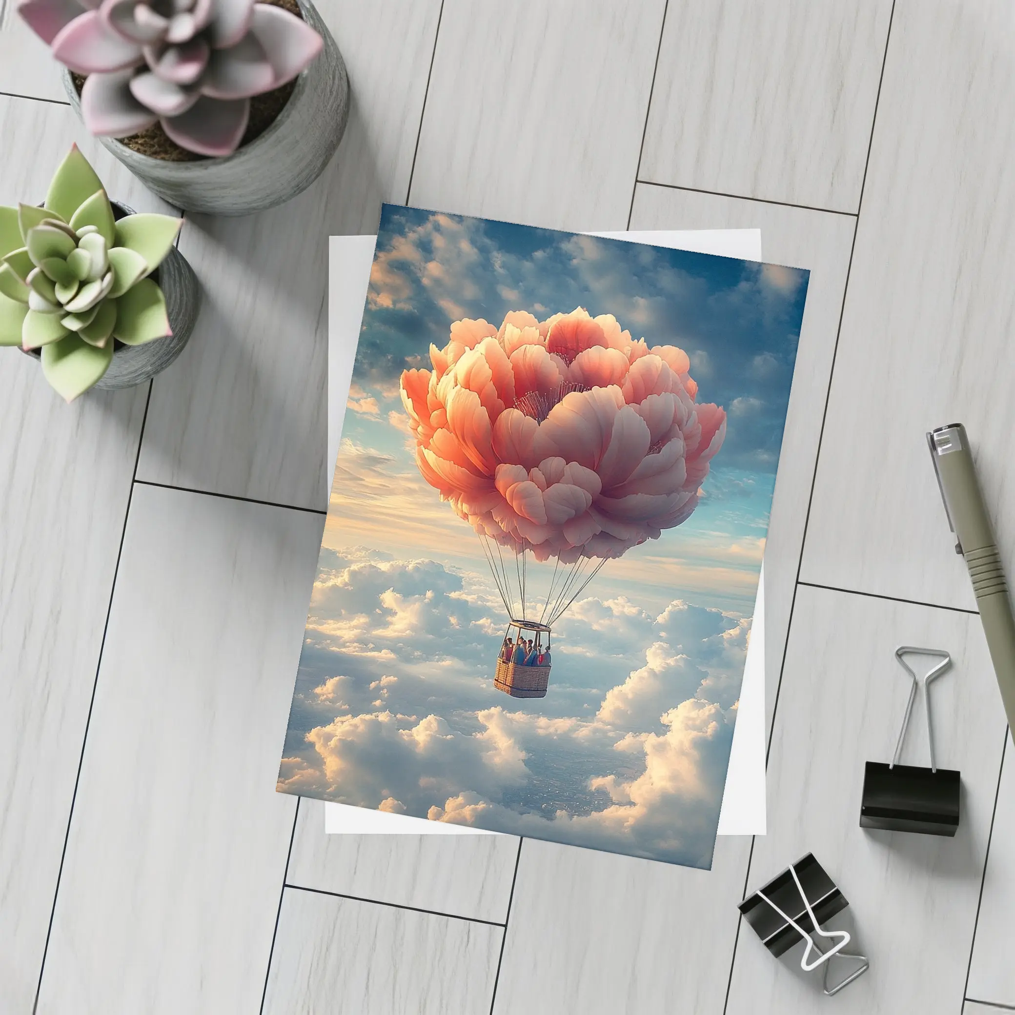 Peony Hot Air Balloon Above Clouds – Postcards