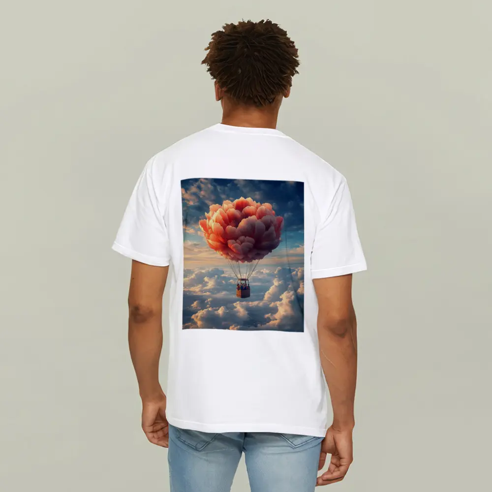 Peony Hot Air Balloon Above Clouds – T-Shirts