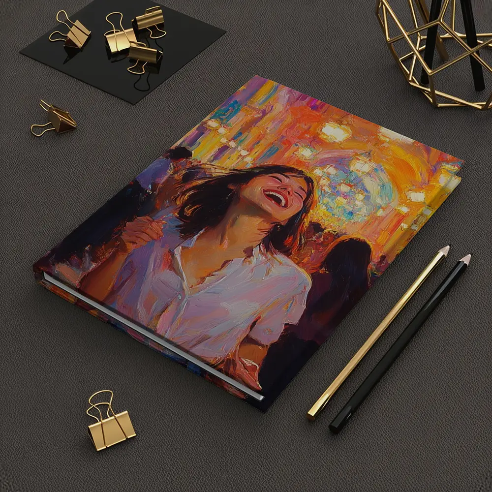 Joyful Woman Laughing Oil Painting Crowd – Notebooks